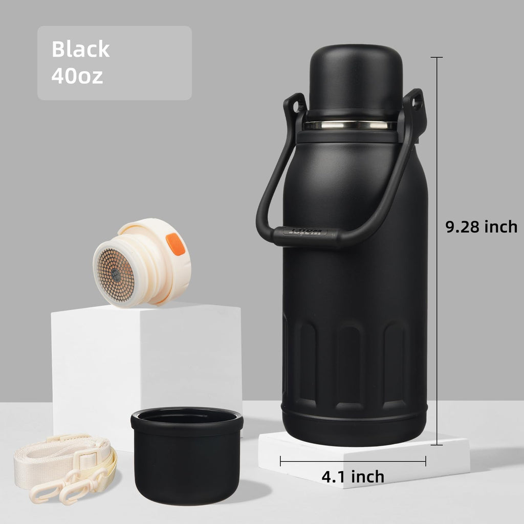 Konokyo 40 OZ Vacuum Water Bottle, Black, Stainless Steel