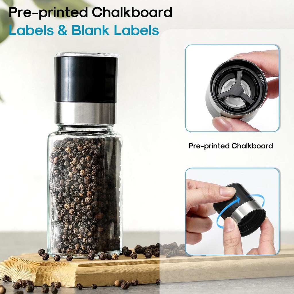 4oz Glass Spice Jars Set - 14 Pcs w/ Black Lids & Collapsible Funnel