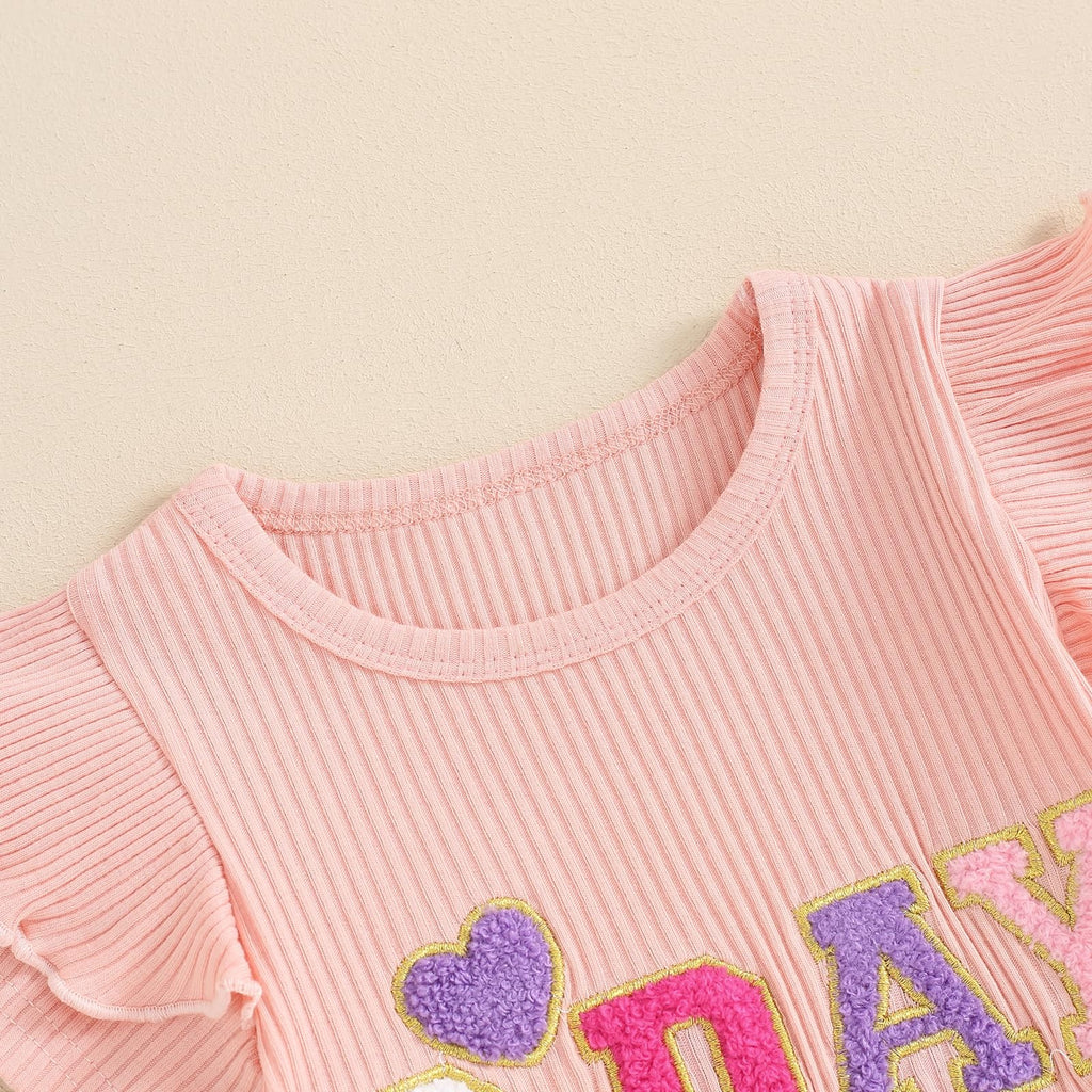 Cute Toddler Birthday Outfit Pink Ruffle Top & Flare Pants Set 4-5 Years