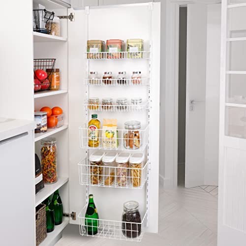Over-The-Door Pantry Organizer - 6 Adjustable Baskets - White Steel