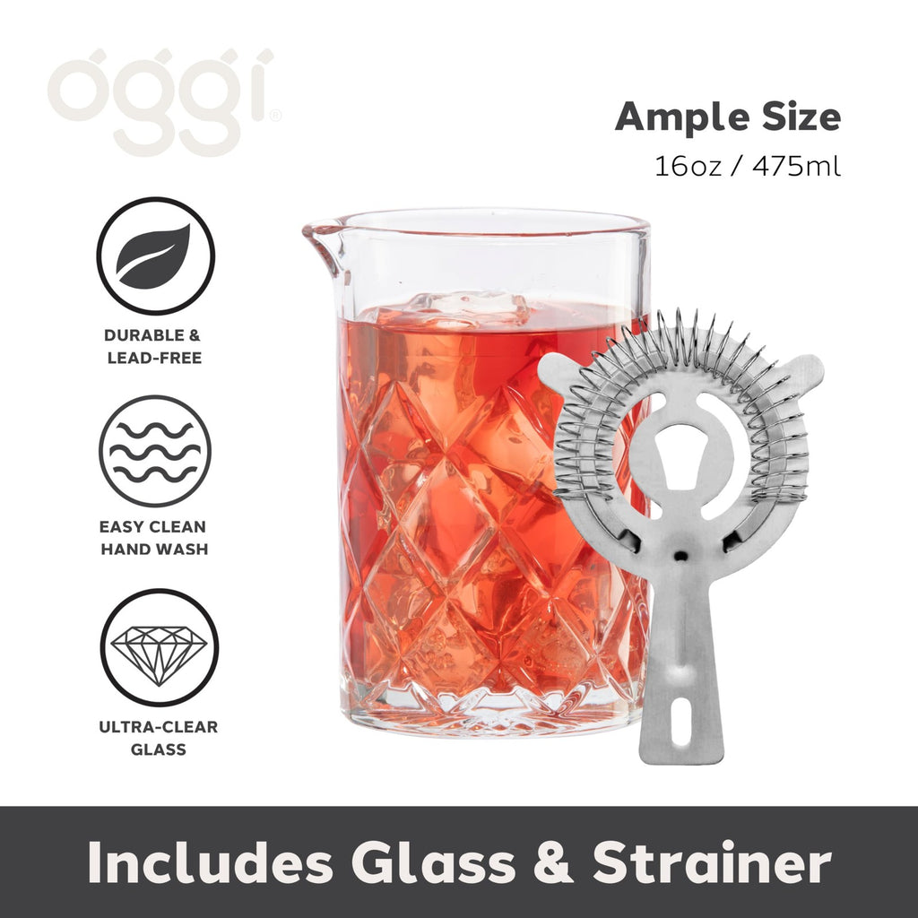 Elegant Cocktail Mixing Glass & Stainless Steel Strainer Set