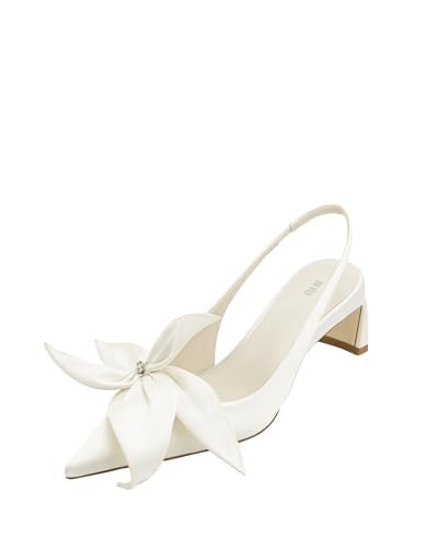 JW PEI Women's Queena Floral Appliques Slingback Pumps - Ivory White, 6.5