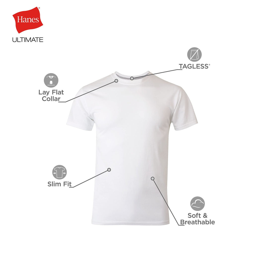 Hanes Ultimate Men's 4-Pack FreshIQ Slim Fit Crew T-Shirt, White, Large