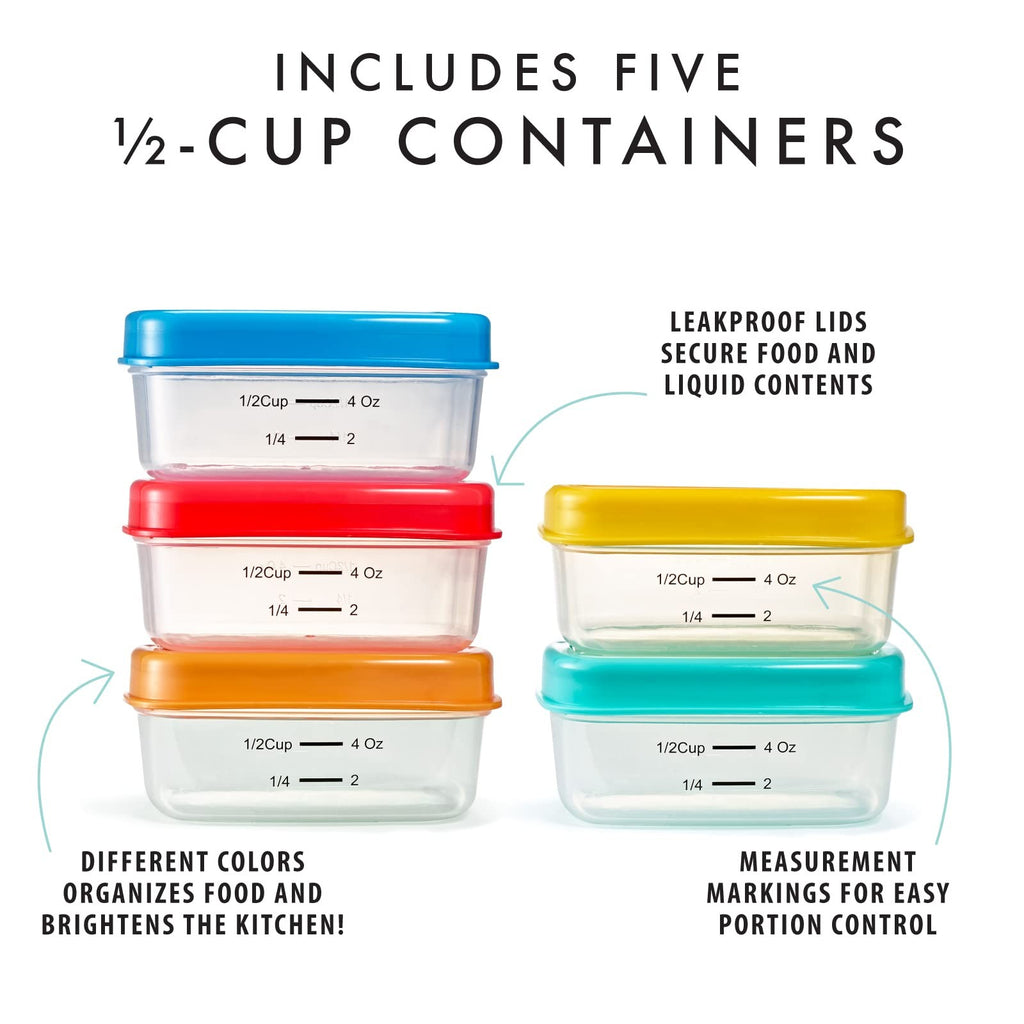 Fit & Fresh 1/2-Cup Snack Set, 5PK Leakproof Containers, Multicolor