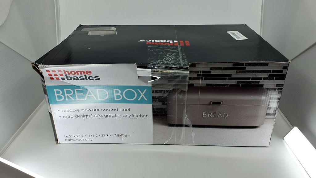 Home Basics Large Bread Box, Grey Metal, Kitchen Counter Storage