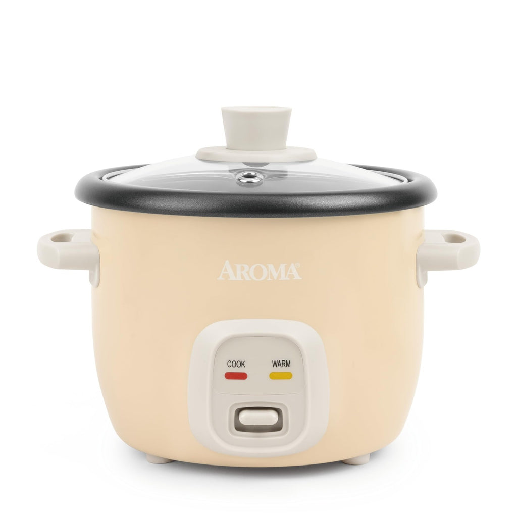 Aroma Mini Rice Cooker 2-Cup Uncooked 4-Cup Cooked Milk Tea Color