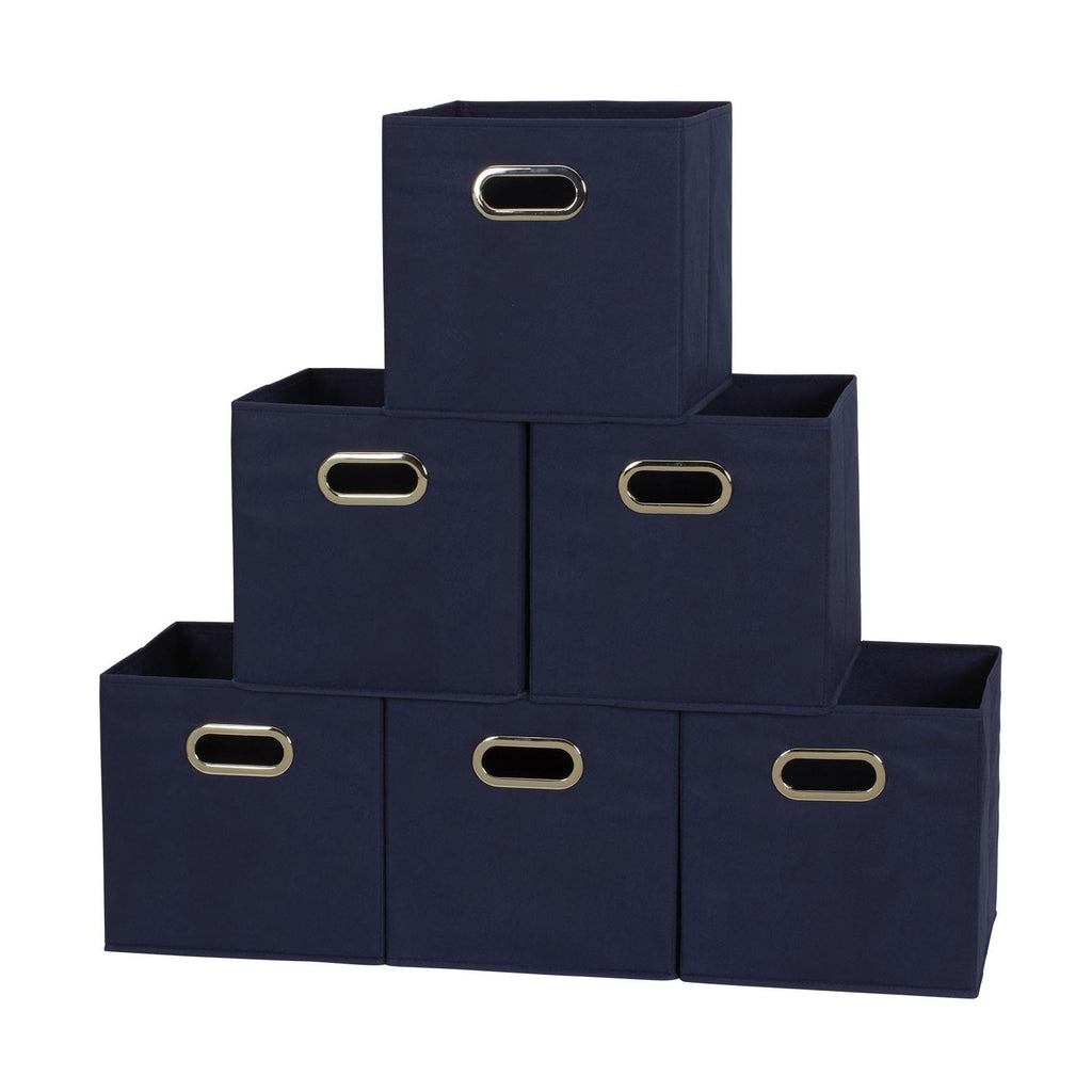 Set of 6 Navy Fabric Storage Bins w/ Handles, 11in - Foldable Cubes