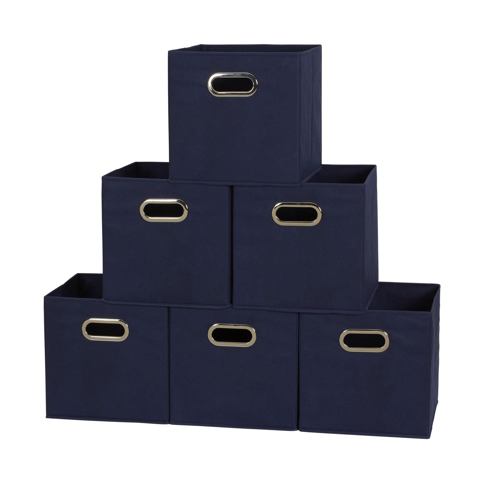 Set of 6 Navy Fabric Storage Bins w/ Handles, 11in - Foldable Cubes