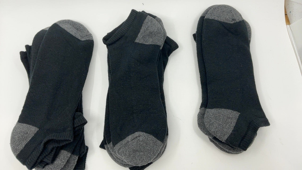 Men's Cushioned Athletic Socks, 10 Pairs, Black, No-Show, Size 13-15