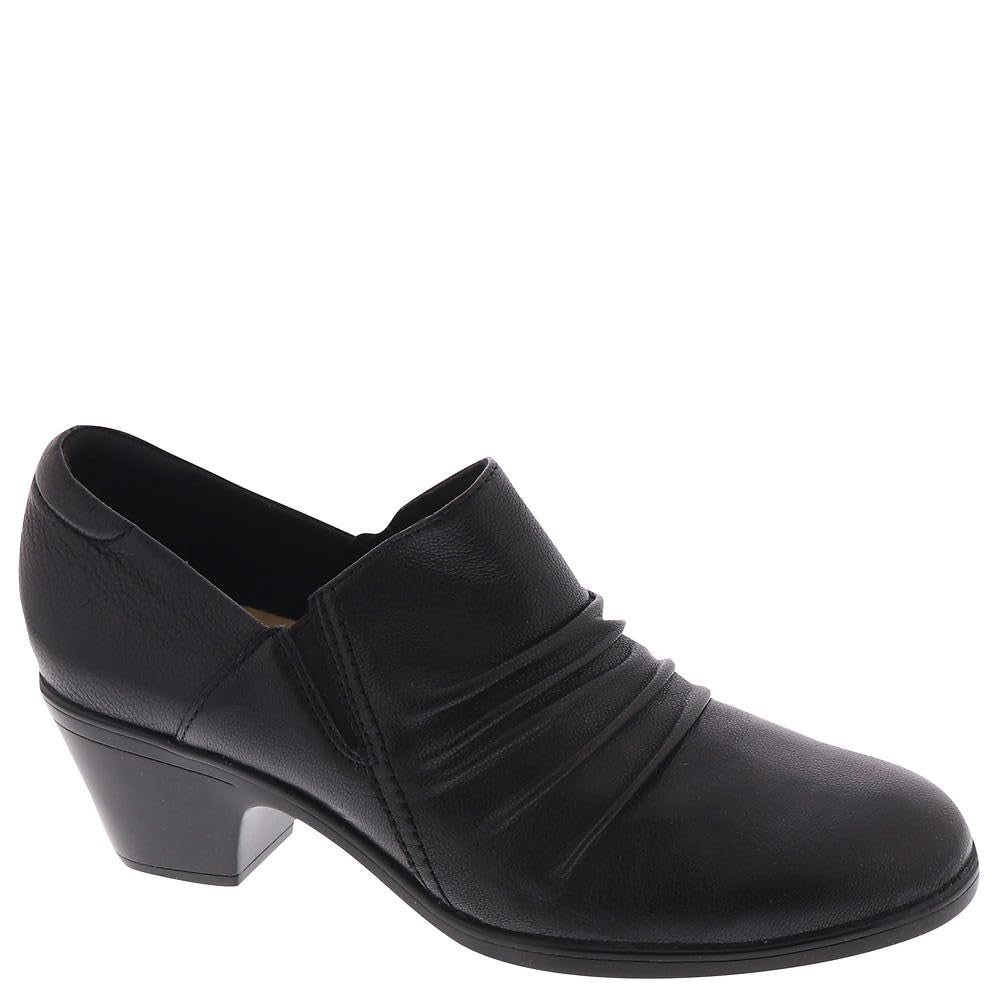 Clarks Women's Emily2 Cove Pump, Black Leather, 10 Wide