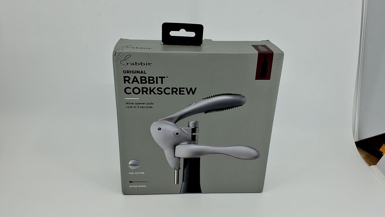 Rabbit Lever Corkscrew Wine Opener w/ Foil Cutter & Extra Spiral - Silver