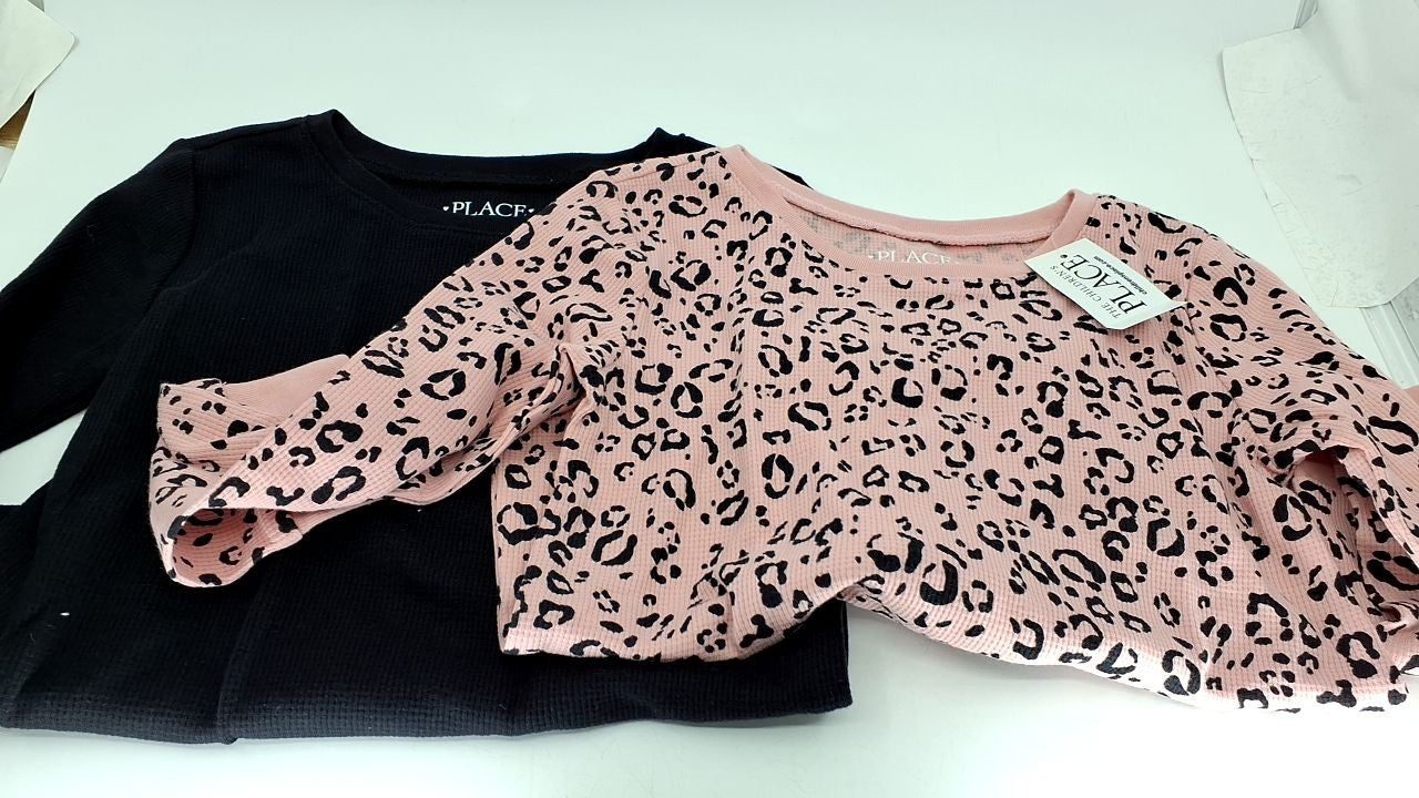 Girls X-Small Thermal Top Set, Solid & Leopard Print, Sachet Pink