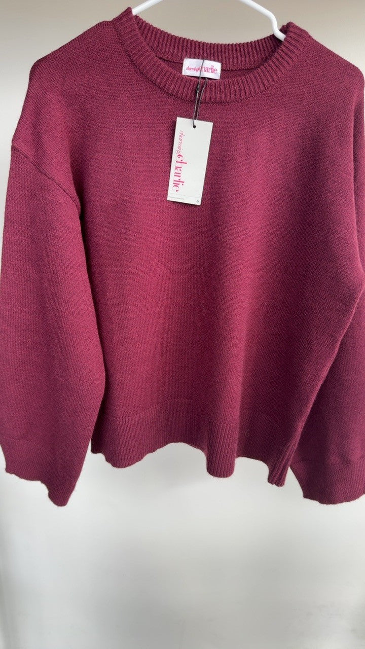 Ribbed Round Neck Dropped Shoulder Sweater