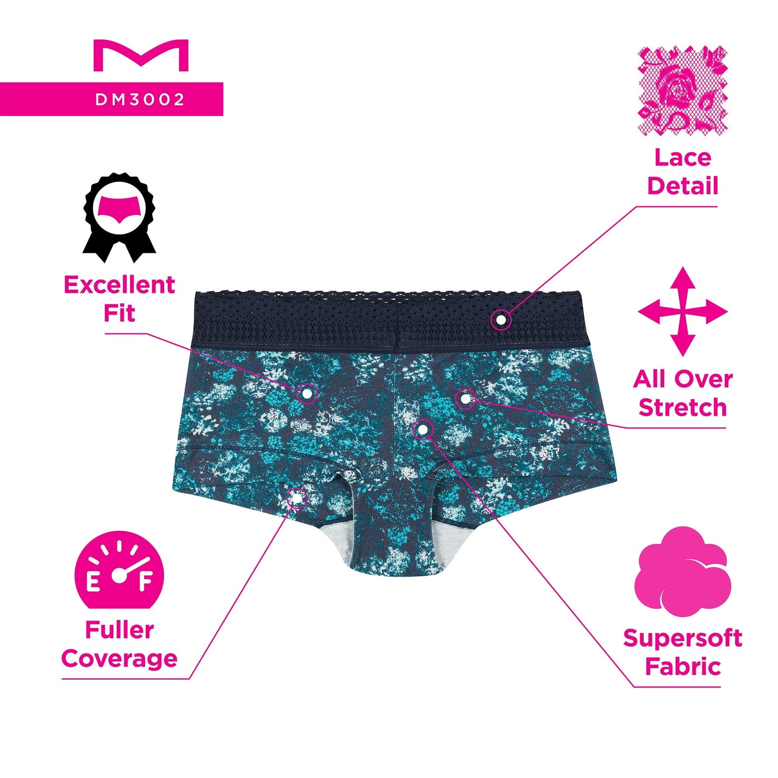 Maidenform Women's Boyshort Panty Pack, Lace Cotton, Navy/Grey/Black, L