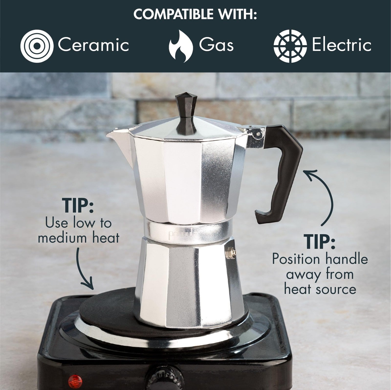 Primula Silver Stovetop Espresso Maker, 6 Cup Moka Pot for Cuban Coffee