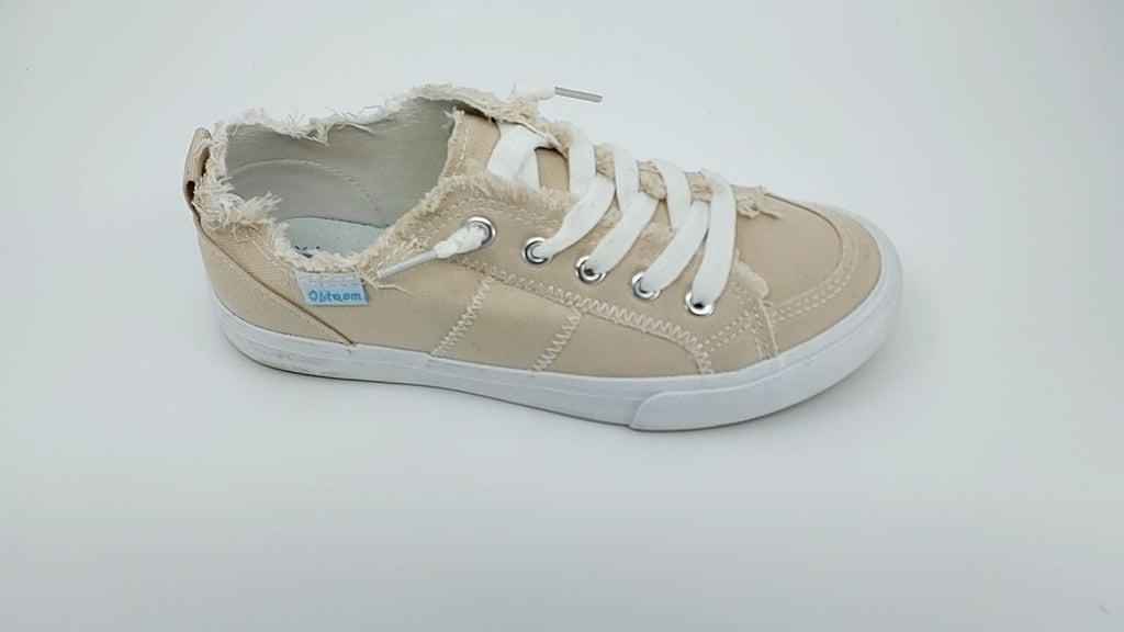 Obtaom Women's Comfortable Beige Canvas Sneakers Size 5