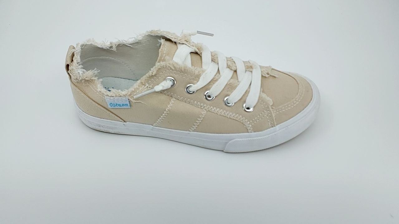 Obtaom Women's Comfortable Beige Canvas Sneakers Size 5