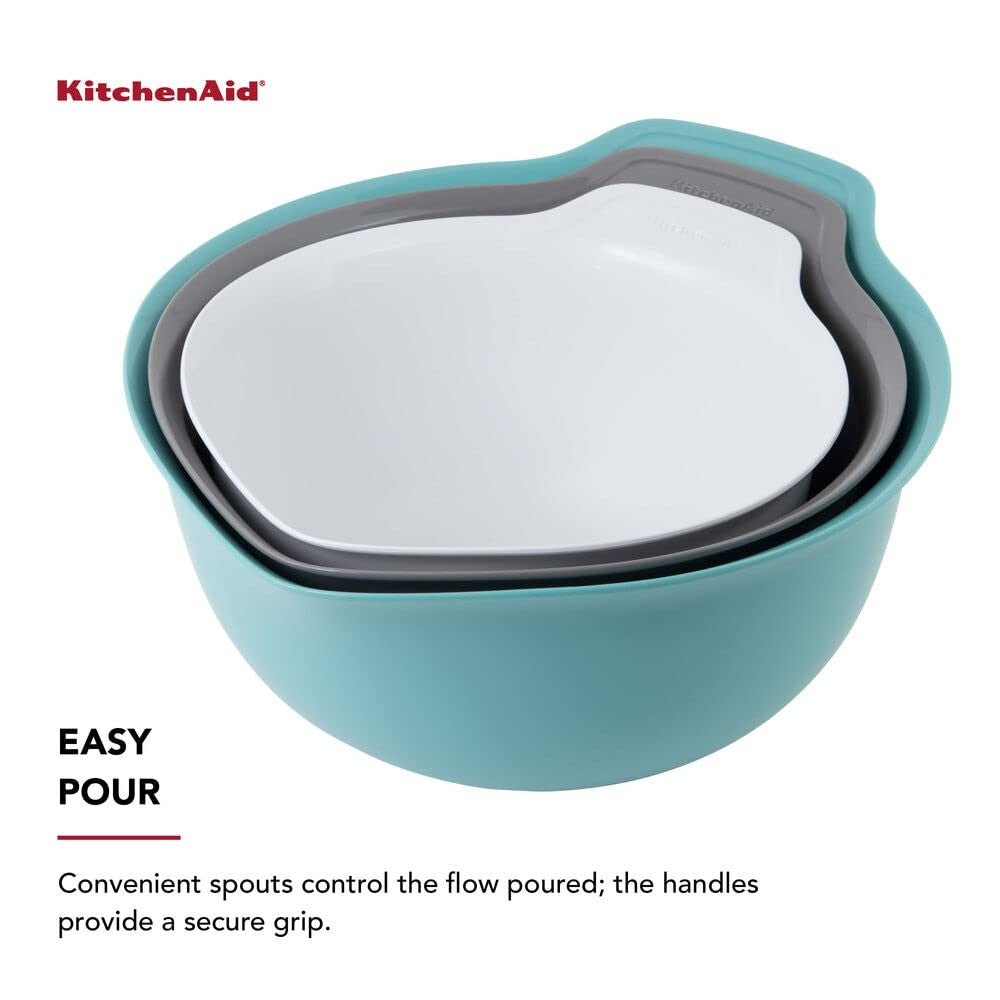 KitchenAid Mixing Bowls Set of 3, Easy Pour Spouts, Aqua Sky, Dishwasher Safe