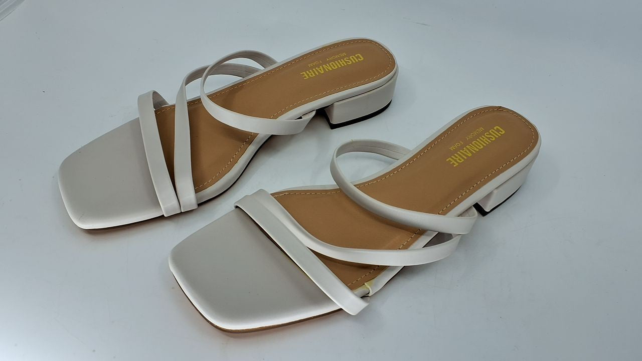 CUSHIONAIRE Newport Low Block Heel Sandals Ivory 8 w/ Memory Foam