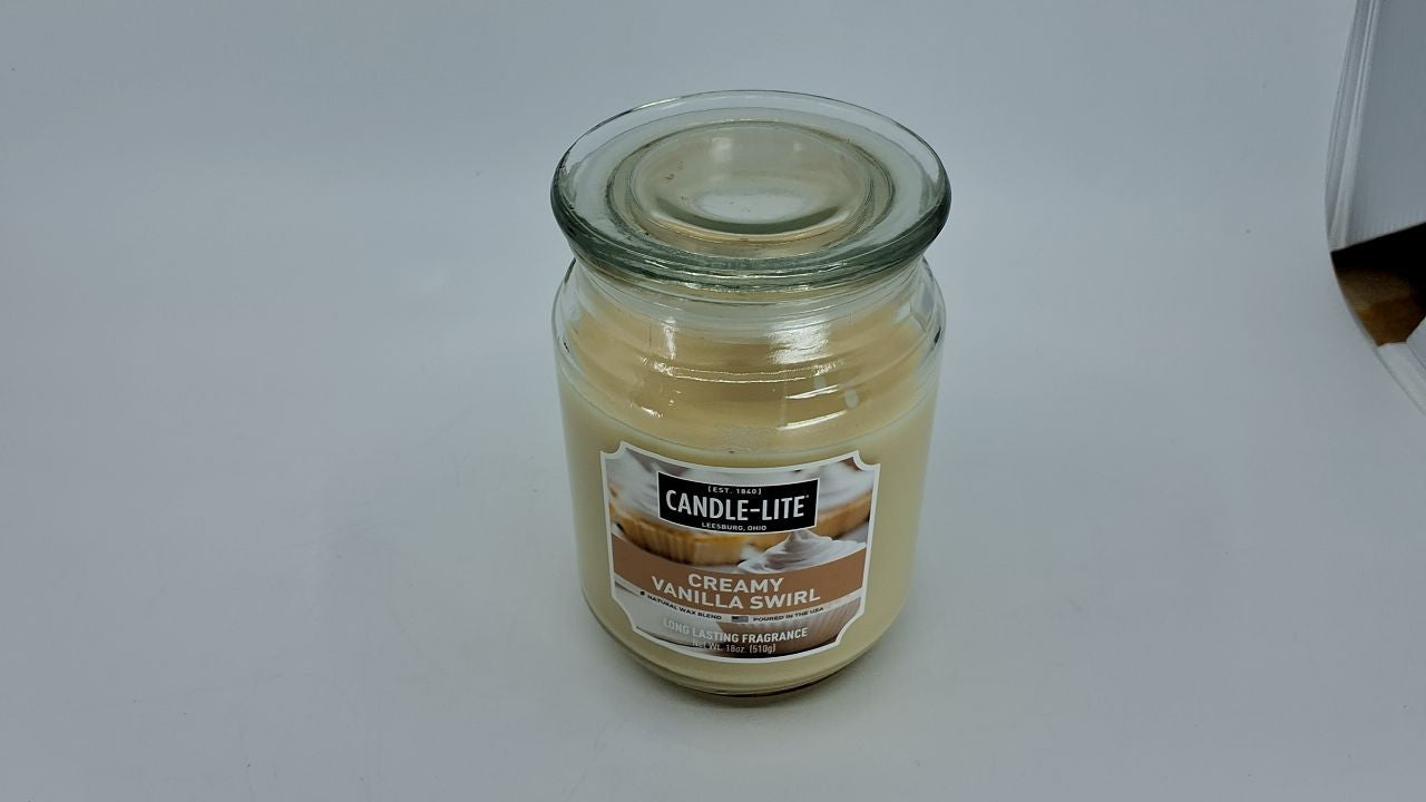 Candle-lite 18 oz Creamy Vanilla Swirl Candle, Single-Wick, Long Lasting