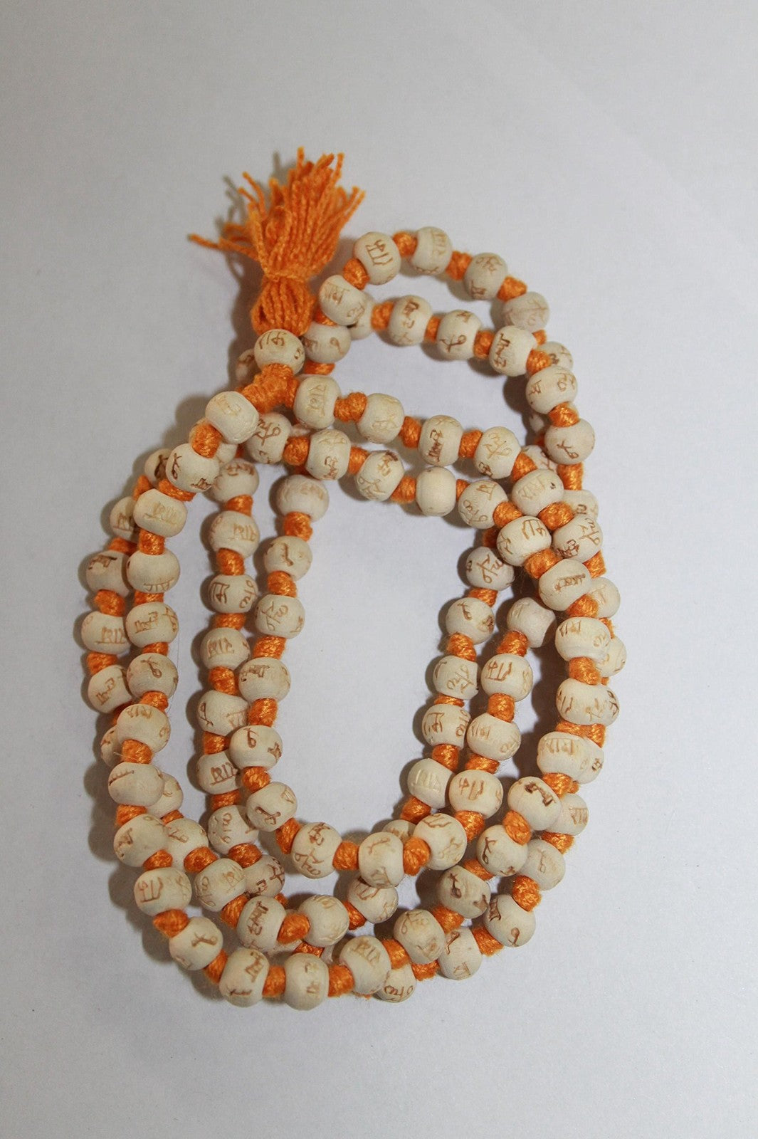 Hare Rama Tulsi Japa Mala 108 Beads Orange Knotted Wood Necklace