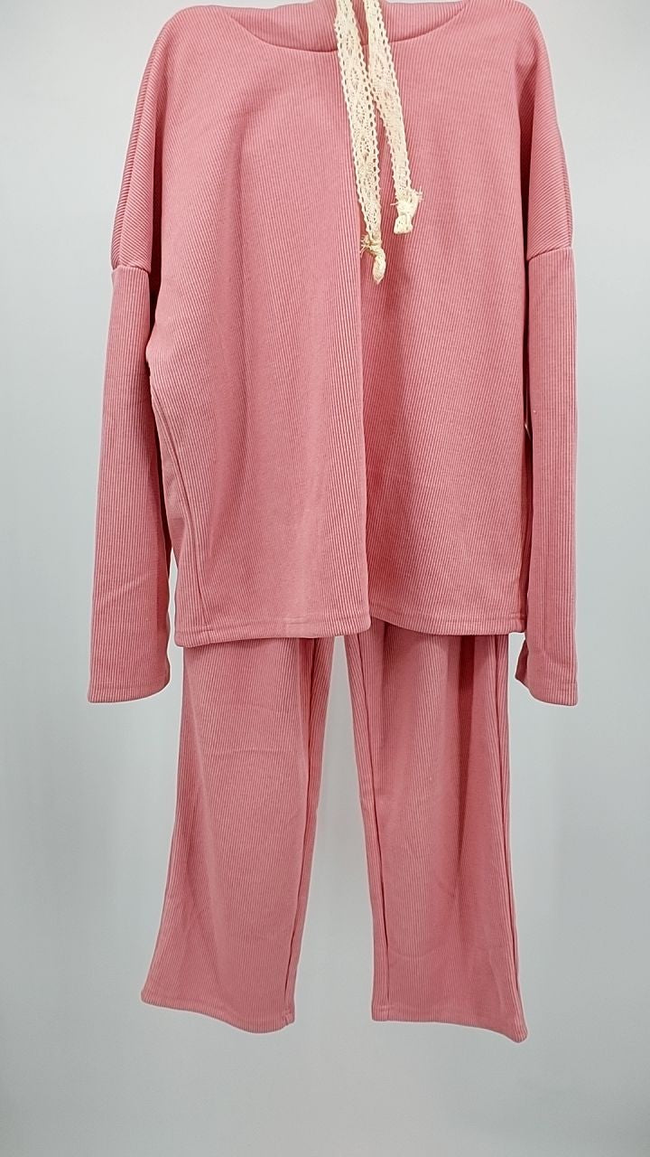 Lace Detail Dropped Shoulder Hoodie and Pants Set