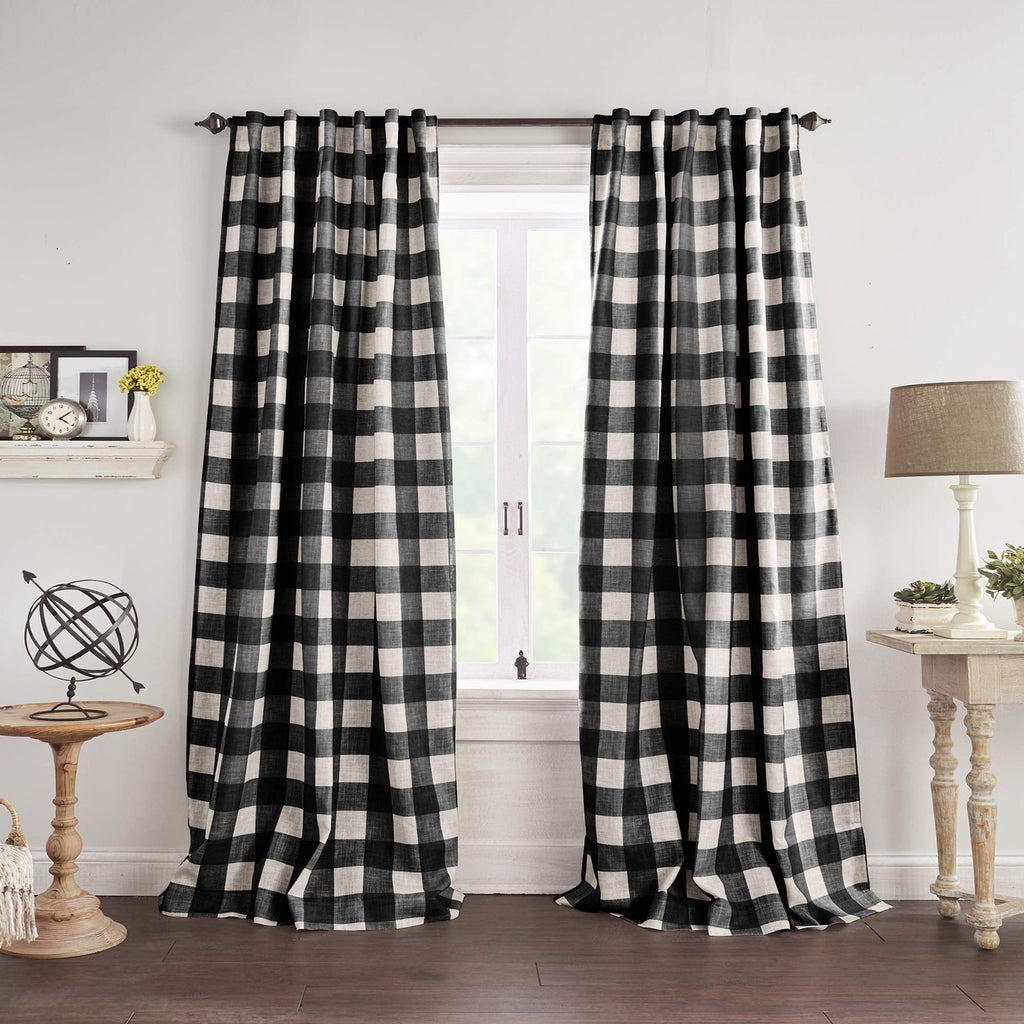 Buffalo-Check Blackout Window Curtain 52x95 Black Farmhouse Style