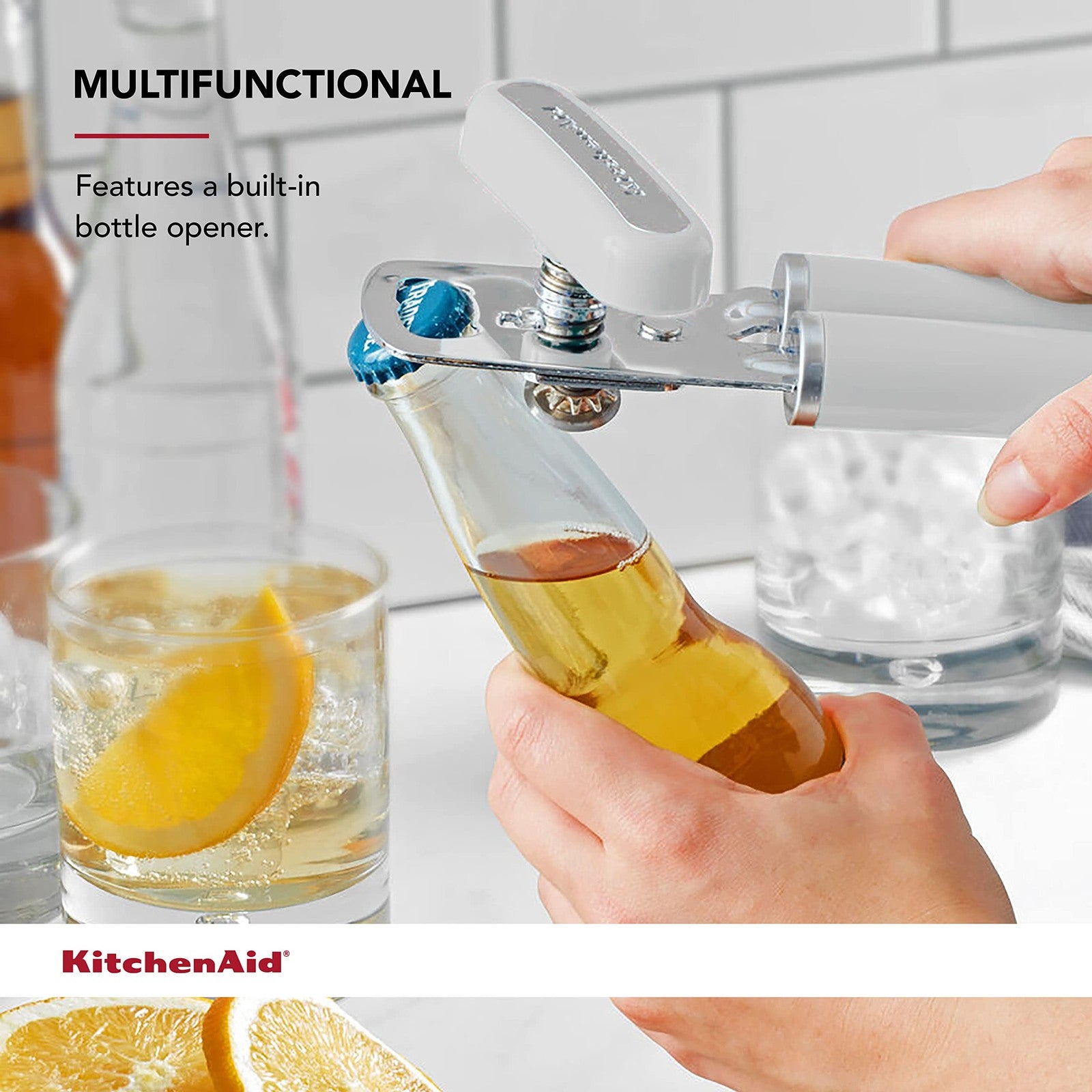 Classic KitchenAid Can Opener w/ Bottle Opener, White, Ergonomic Grip
