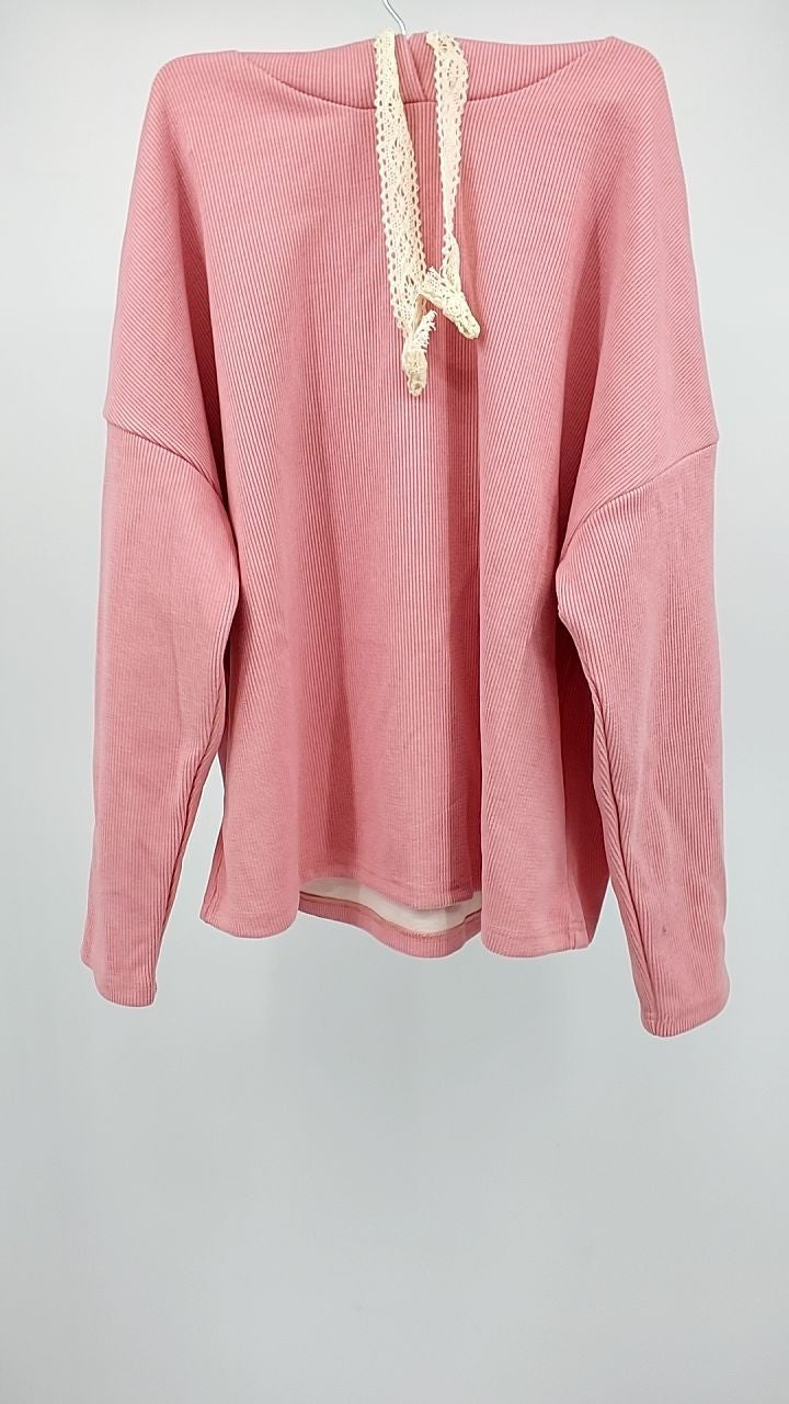 Lace Detail Dropped Shoulder Hoodie and Pants Set
