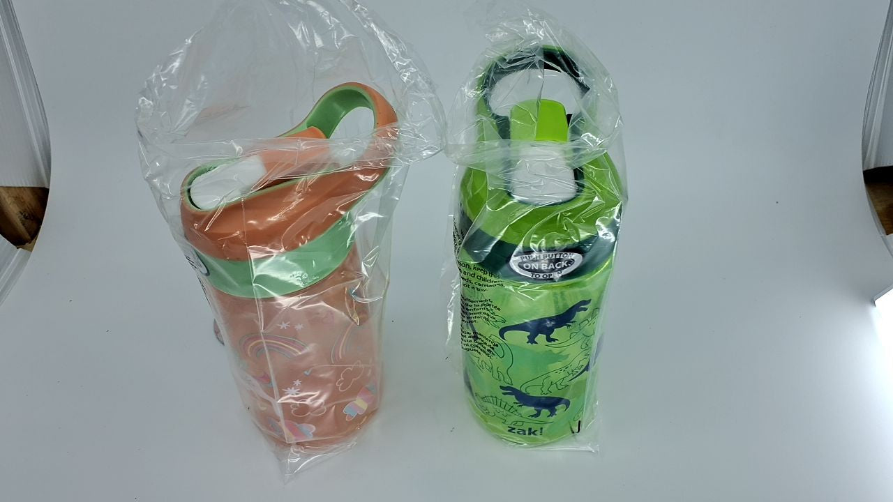 Reusable 16oz Kids Water Bottles, Unicorn & Dino Camo, Built-in Loop, 2 Pack