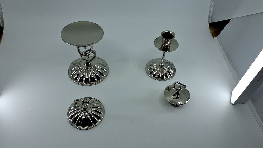 Candle Stands Set of 3, 4-Inch, Nickel-Plated, Sparkling Love Design