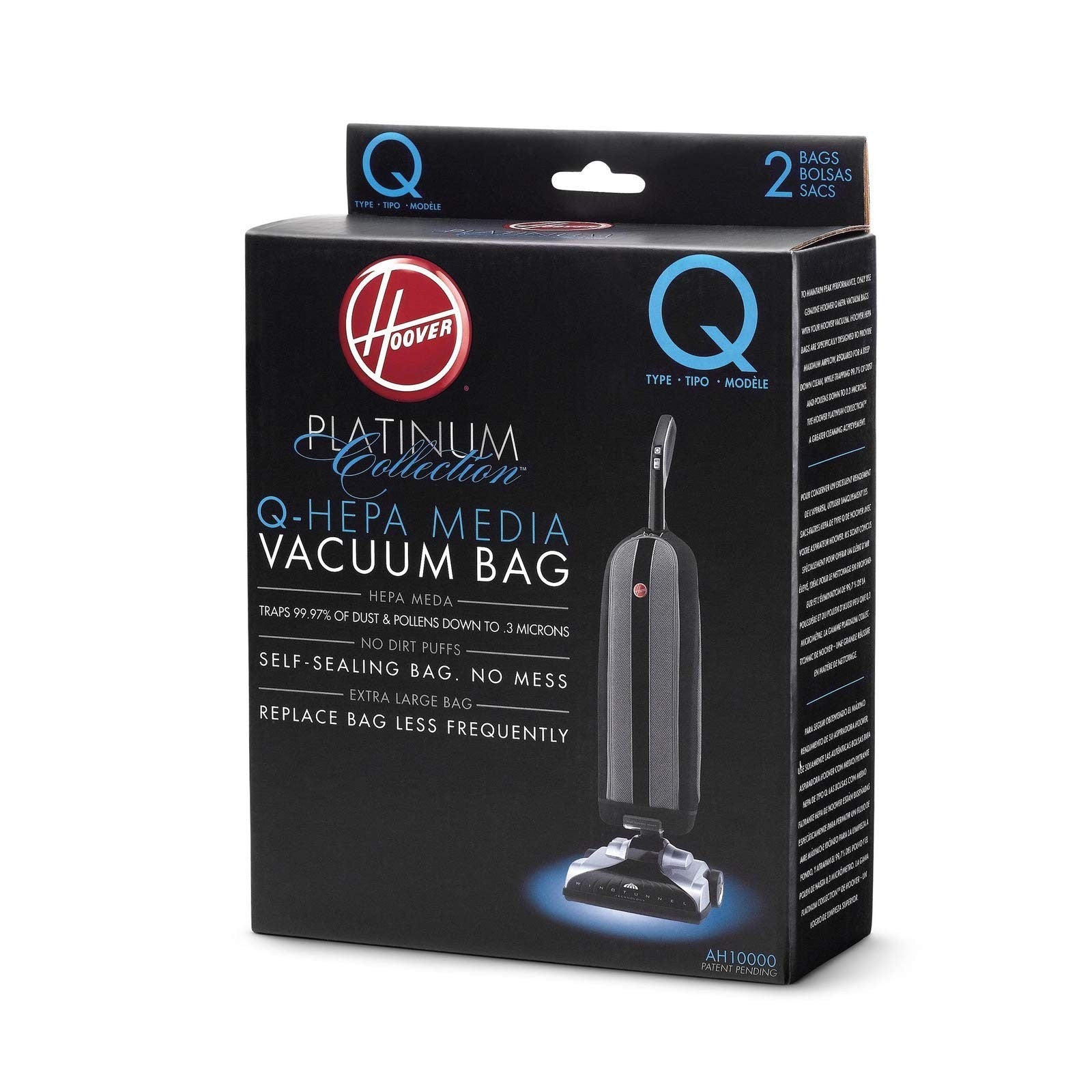 Hoover Platinum Upright Vacuum Bags, Type Q, 2-Pack with HEPA Filtration