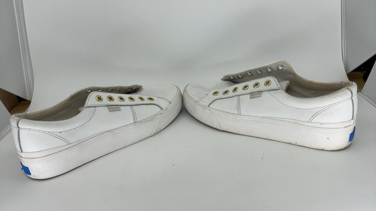 Keds Women's Jump Kick Duo LACE UP Sneaker, White/Gold Leather, 8