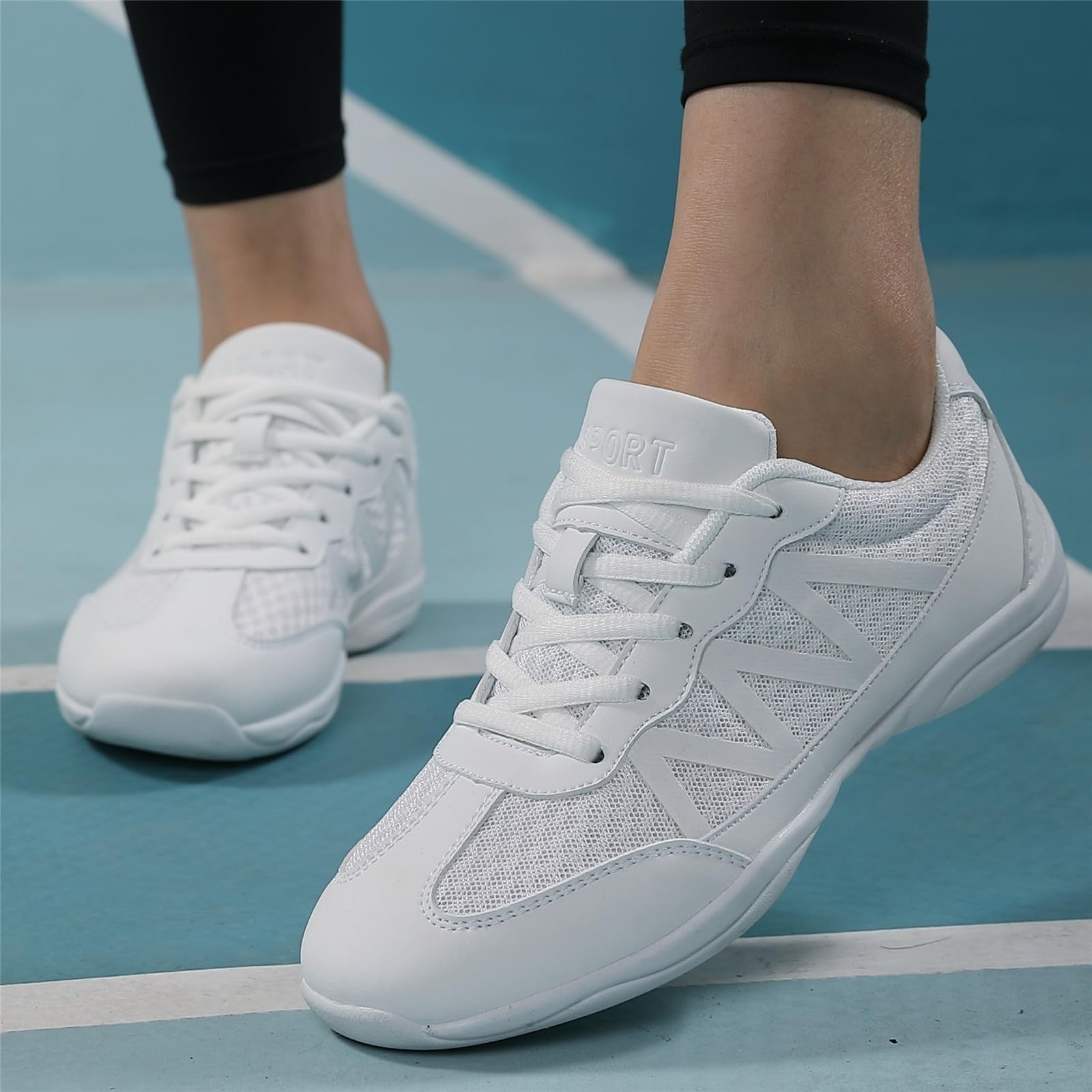 Girls Size 9 Cheer Shoes White Microfiber Breathable Dance Sneakers
