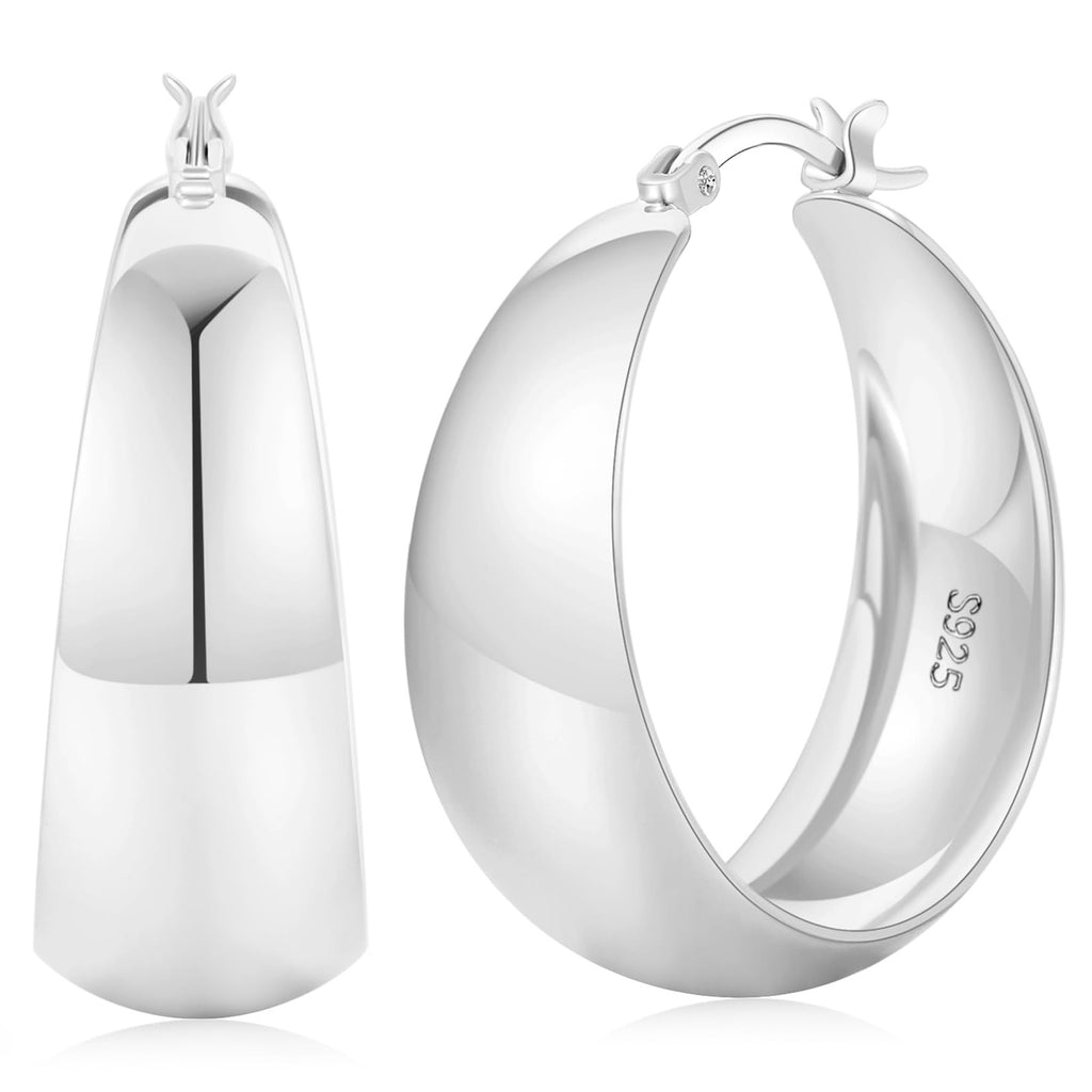 Chunky 30mm Silver Hoop Earrings, 925 Sterling, Lightweight & Hypoallergenic