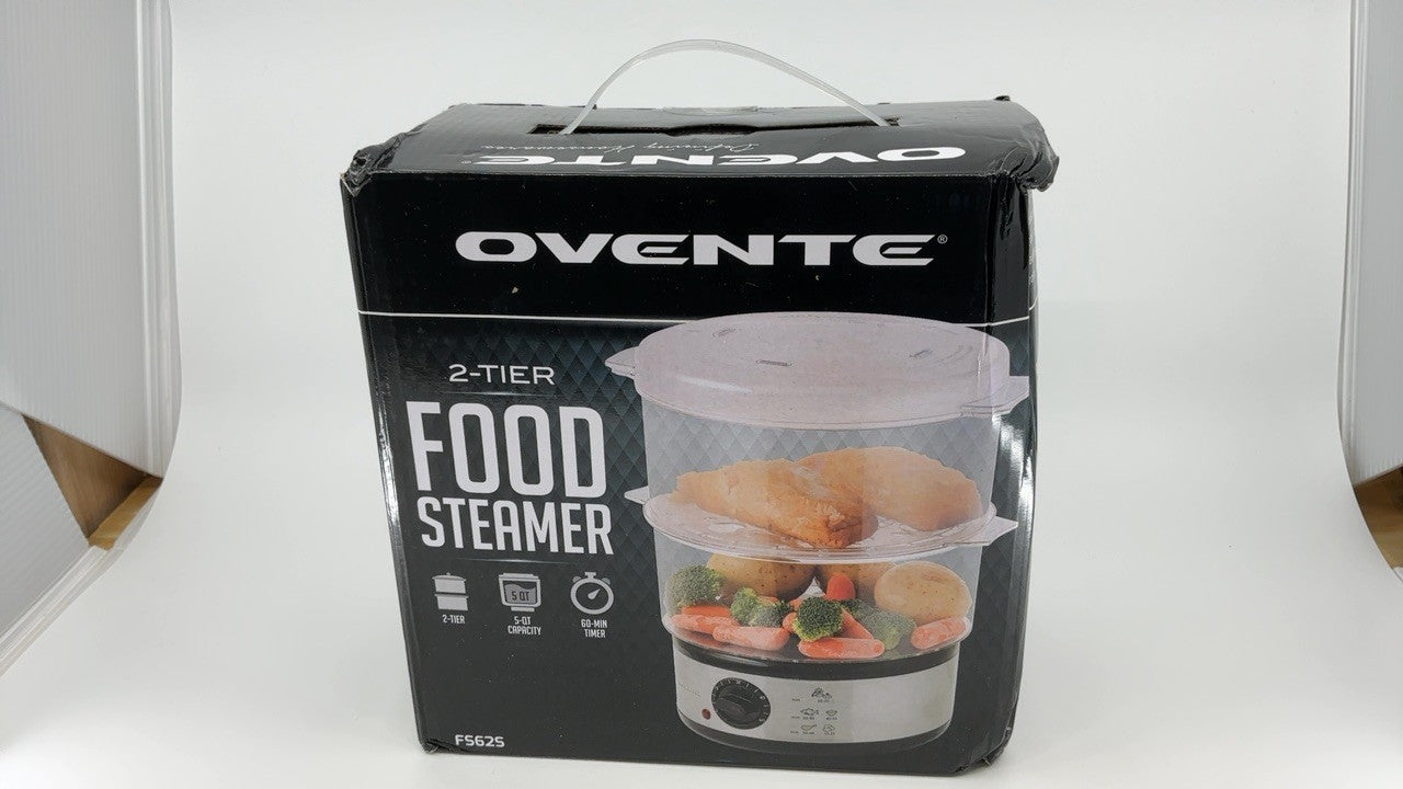 OVENTE 2-Tier Electric Food Steamer, 5 Quart, Stainless Steel, Silver