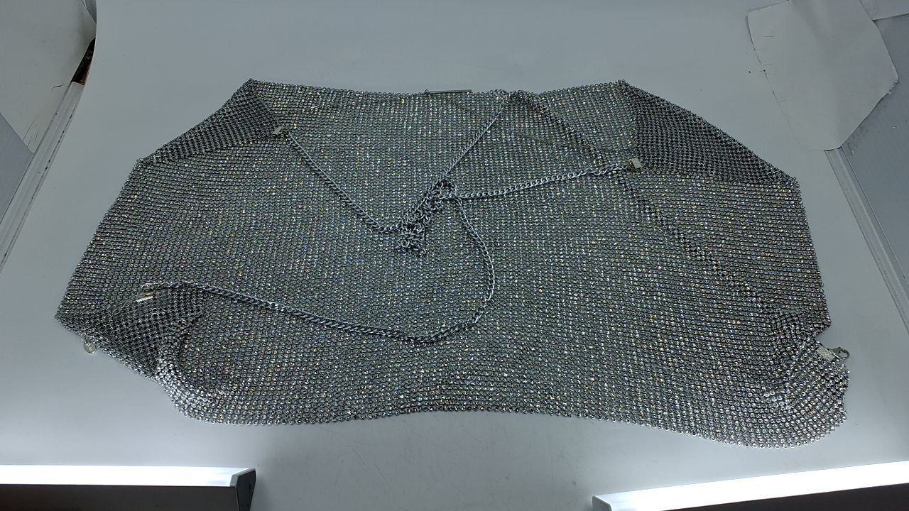 Sexy Backless Crop Tank Top, Medium, Silver Rhinestone, Adjustable
