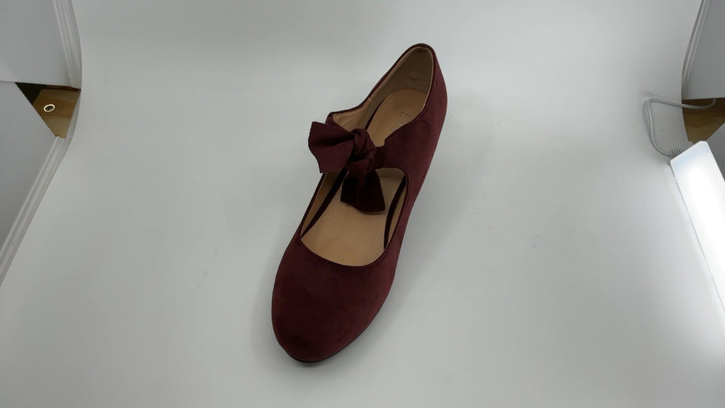Cute Low Heel Mary Jane Pumps w/ Bow Size 8.5 Burgundy Suede