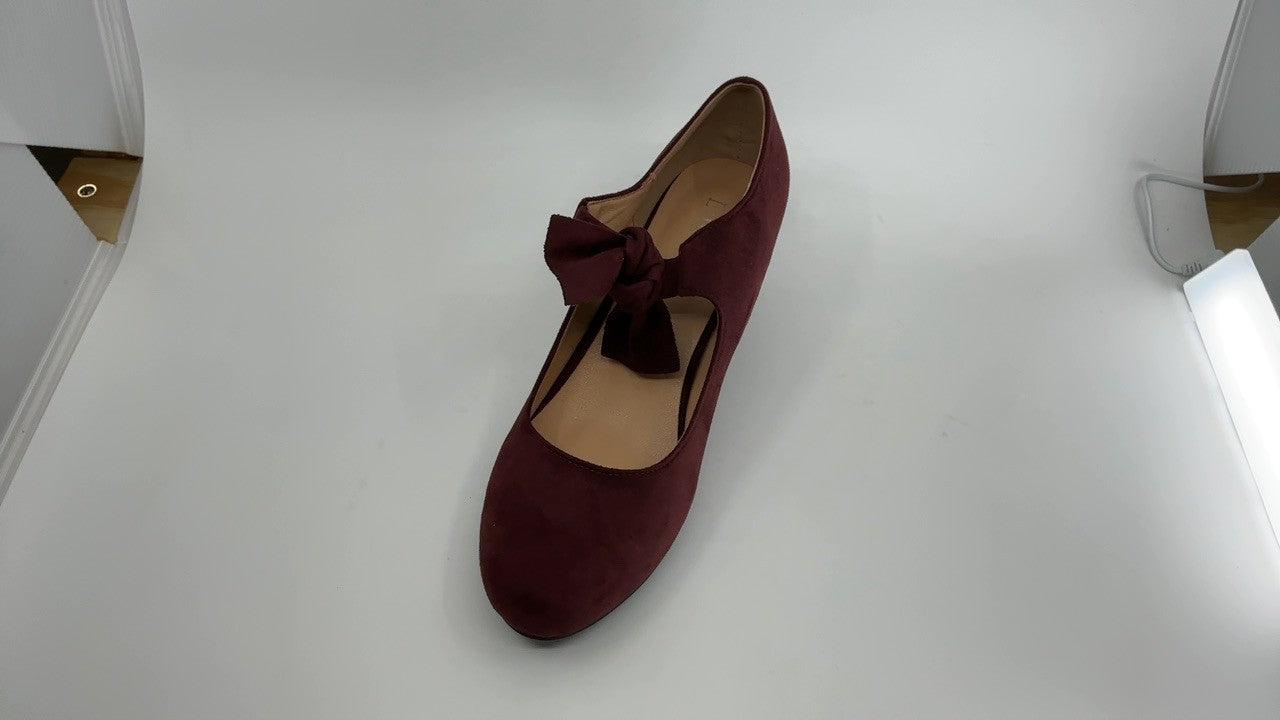 Cute Low Heel Mary Jane Pumps w/ Bow Size 8.5 Burgundy Suede