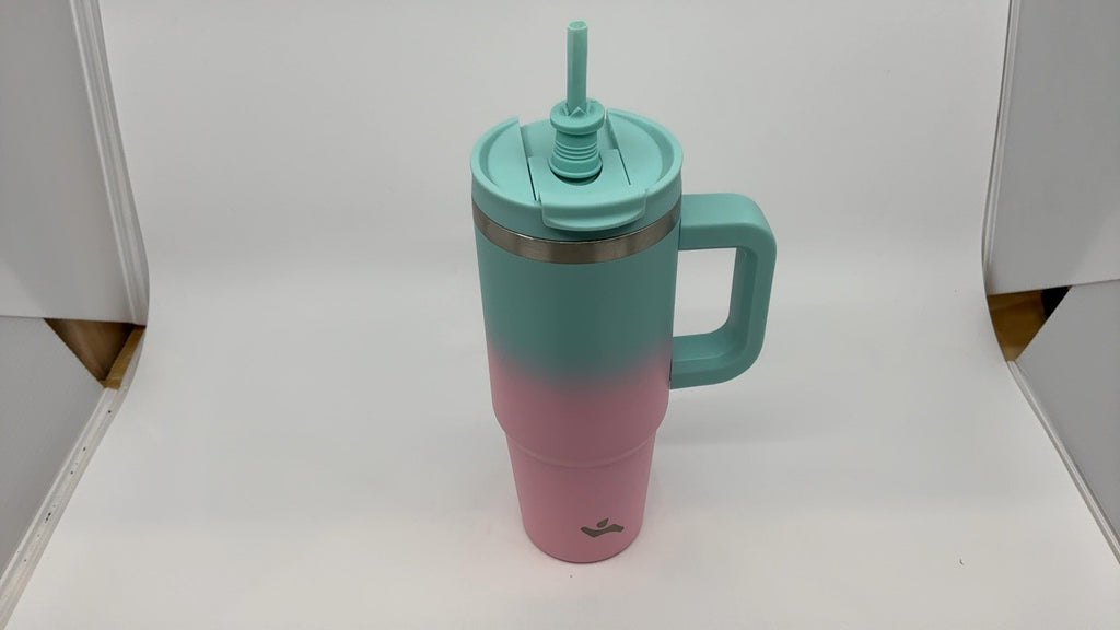 30 oz Insulated Tumbler w/ Handle & 2 Straws, Stainless Steel, Gum