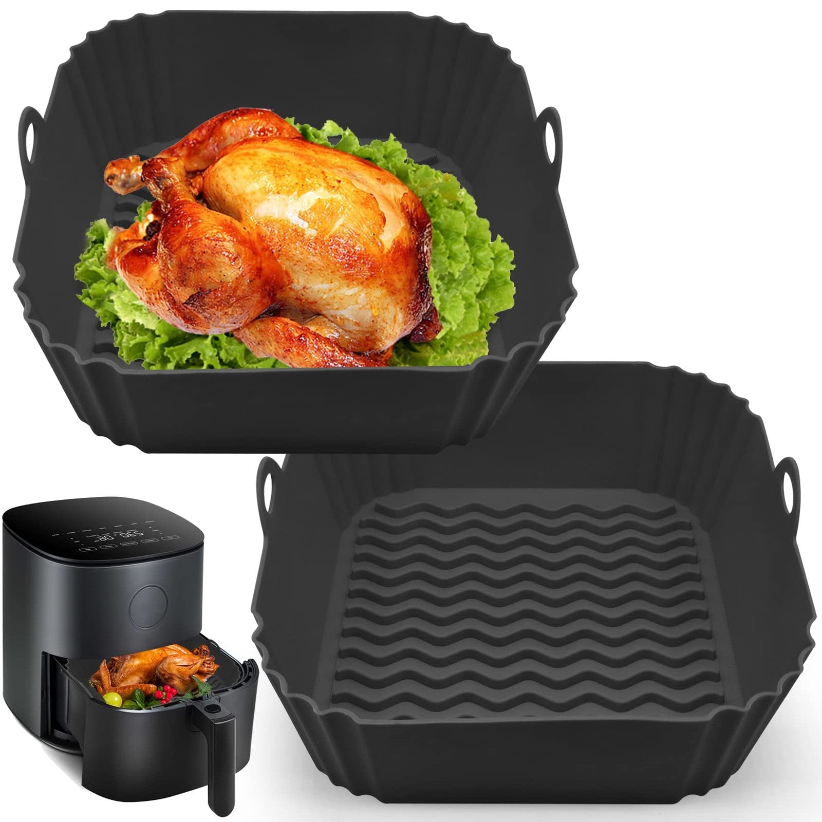 Reusable 8 In Silicone Air Fryer Liners, 4-7 QT, Non-Stick & Easy Clean