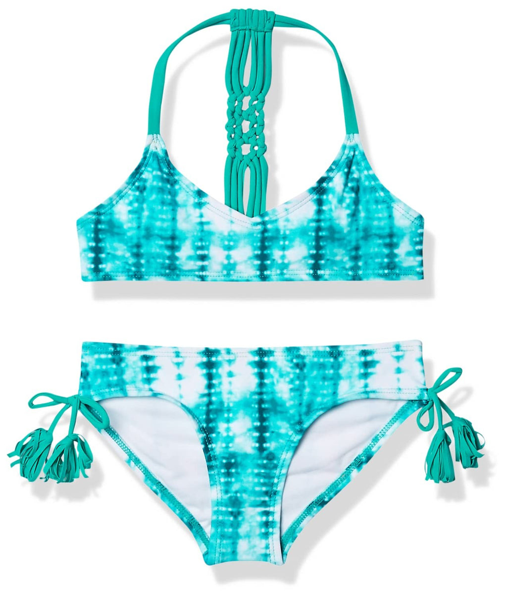 Kanu Surf Girls V-Neck Bikini Swimsuit Set, Willow Green Tie-Dye, Size 7