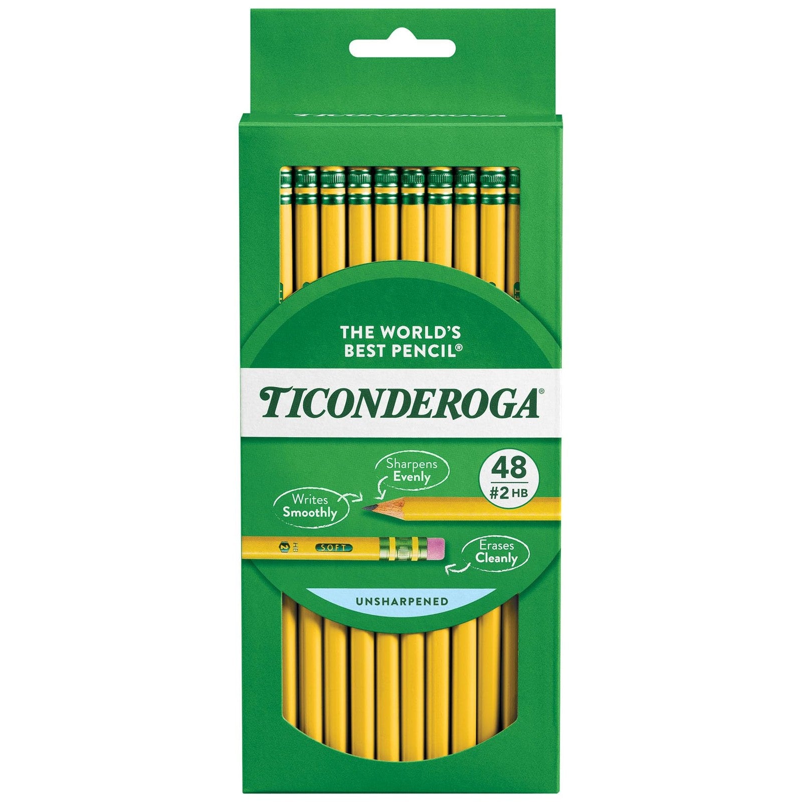 Ticonderoga Wood-Cased Pencils, Unsharpened, 2 HB Soft, Yellow, 48 Count