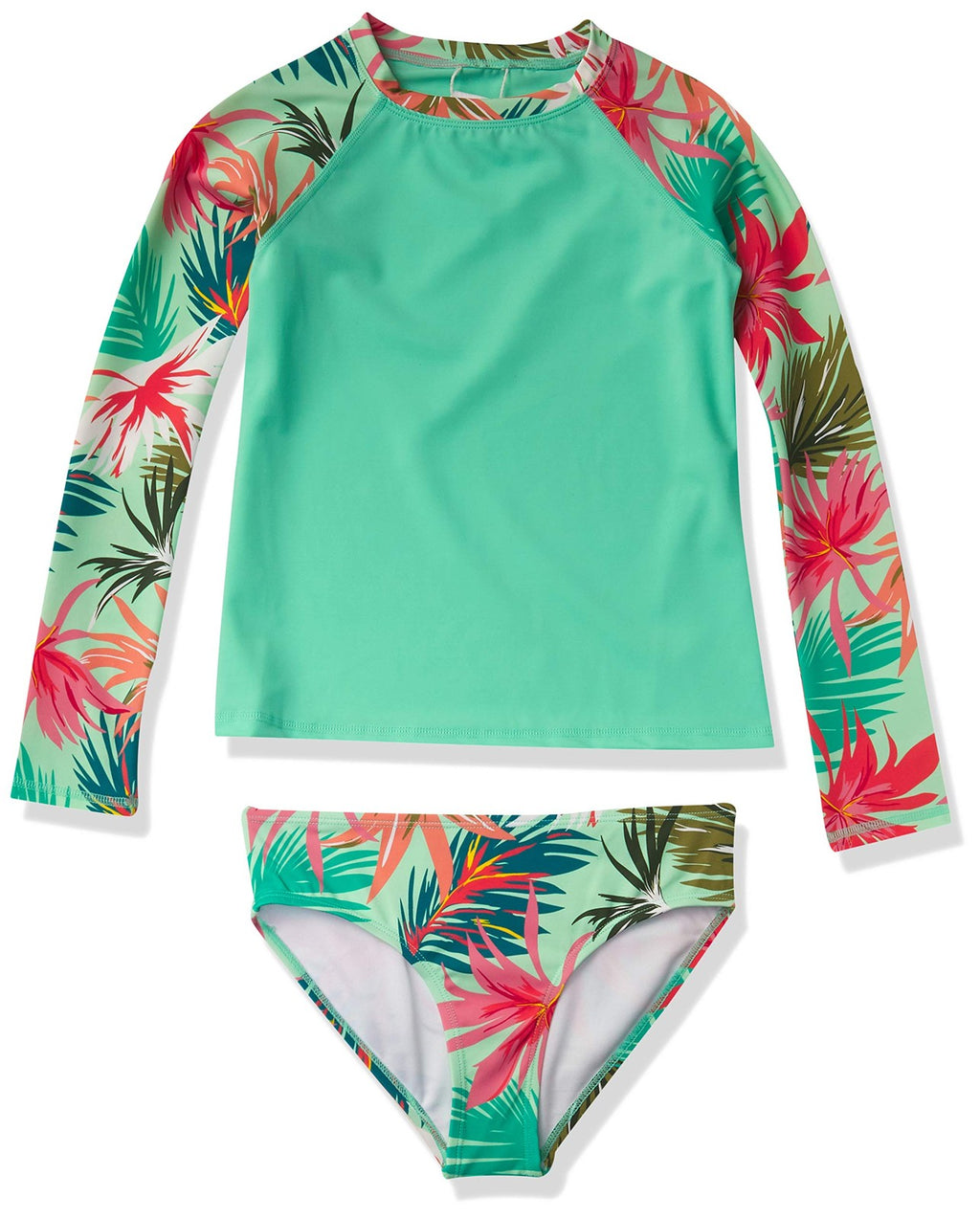 Girls' UPF 50+ Long Sleeve Rashguard Swim Set, Cool Breeze Atlantis, 8