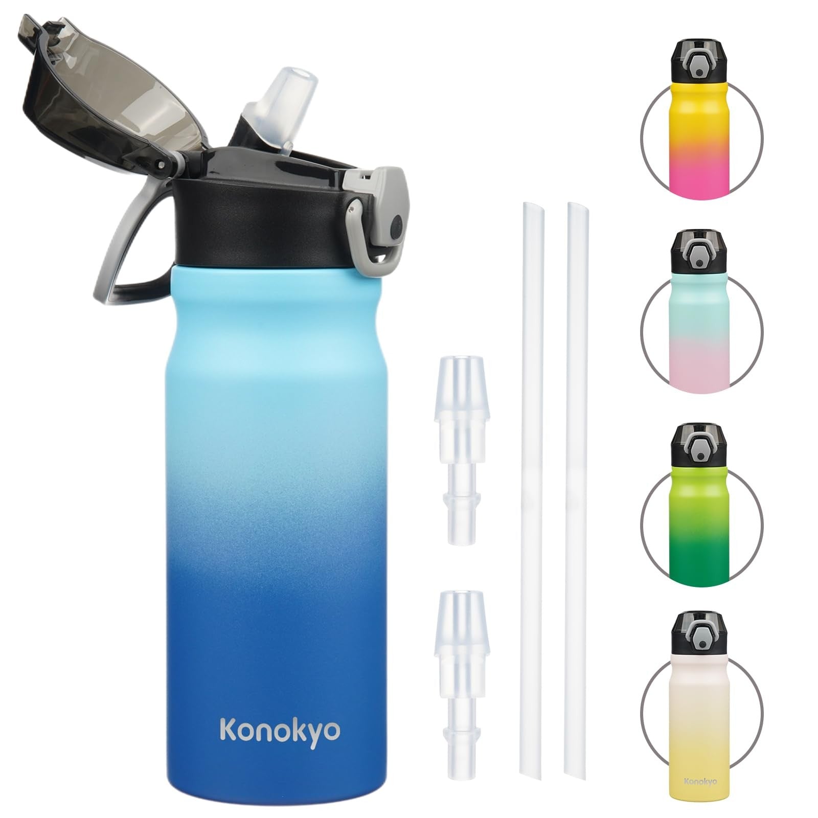 18 Oz Konokyo Insulated Water Bottle, Sky, Stainless Steel, Leak-Proof