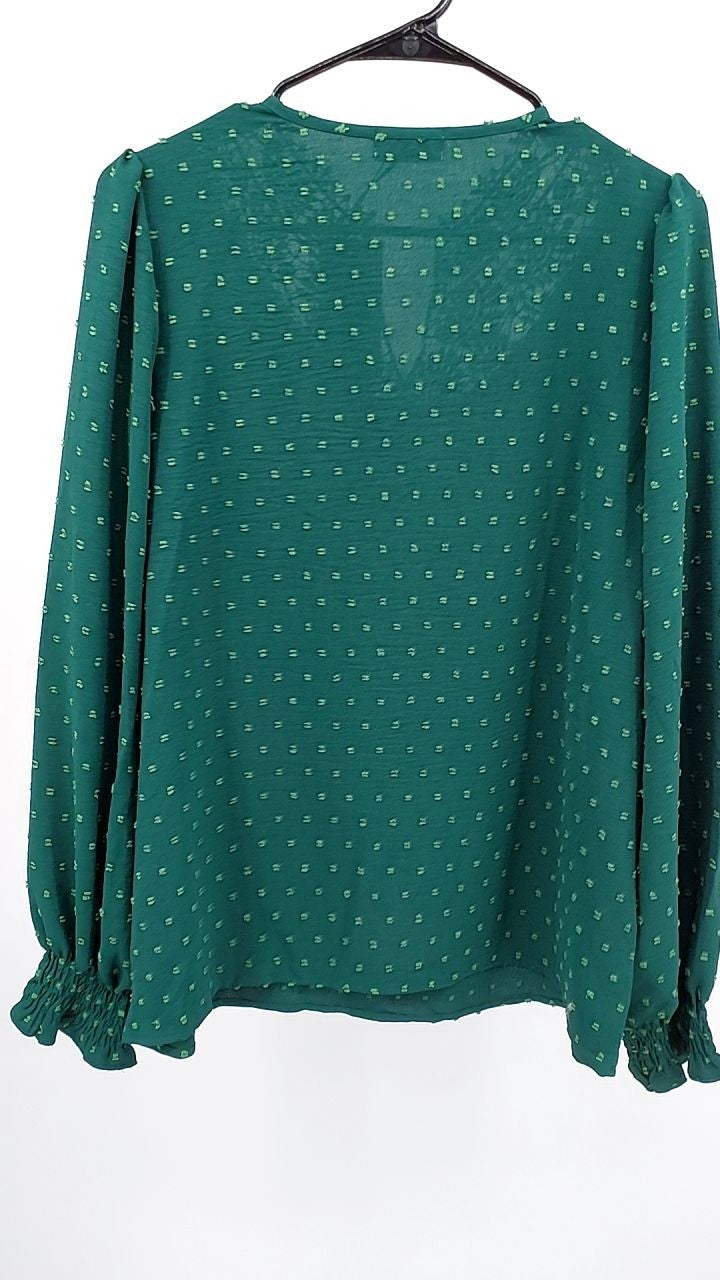 Swiss Dot Lace Detail Long Sleeve Blouse