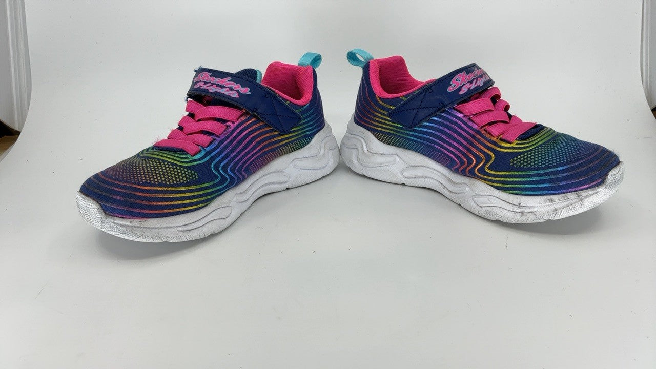 Skechers Kids Wavy Beams Sneaker, Navy/Multi, 12 US Unisex Little Kid