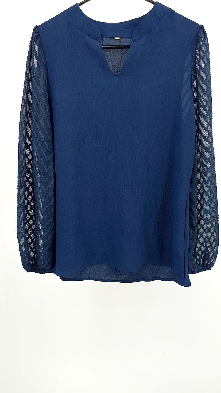 Notched Balloon Sleeve Blouse