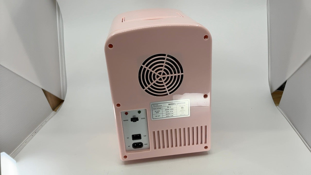 4L Pink Mini Fridge w/ Observation Window, Portable AC/DC Beverage Cooler
