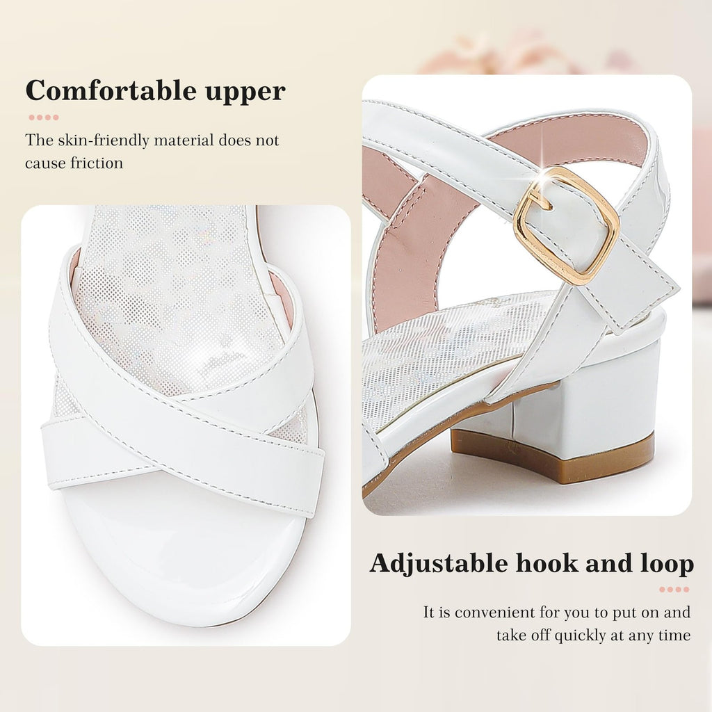 LAURMOSA Girls White Dress Shoes Kids Wedding Dress Shoes for Girls High Heel,13
